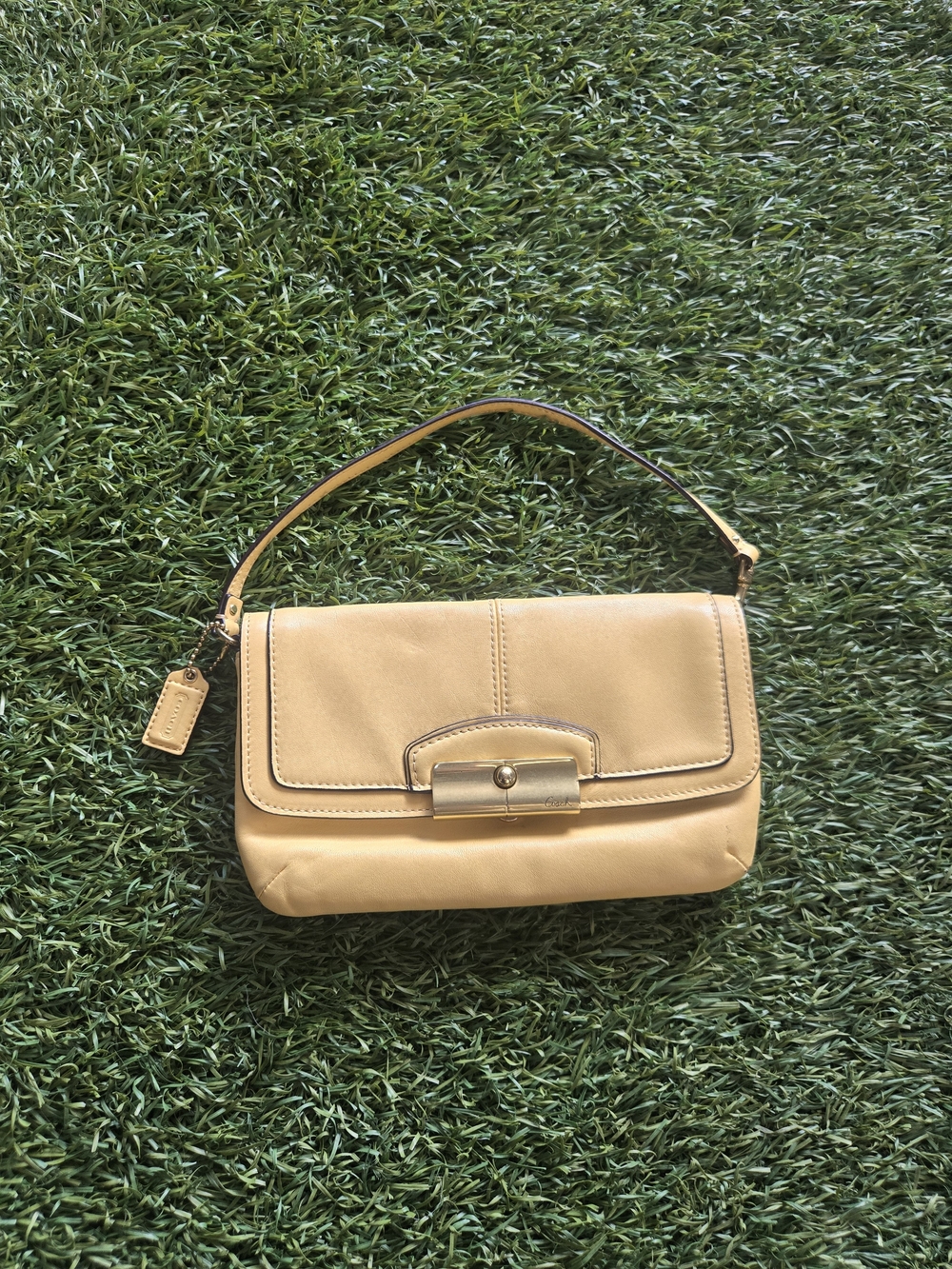 Coach Kristin Yellow Leather Convertible Wristlet / Mini Bag.